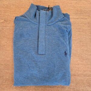 Polo Ralph Lauren Men's Quarter-Zip Blue Cotton Sweater (M)(NWT)